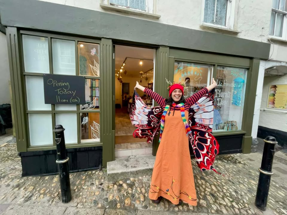 Emma outside A New Chapter bookshop